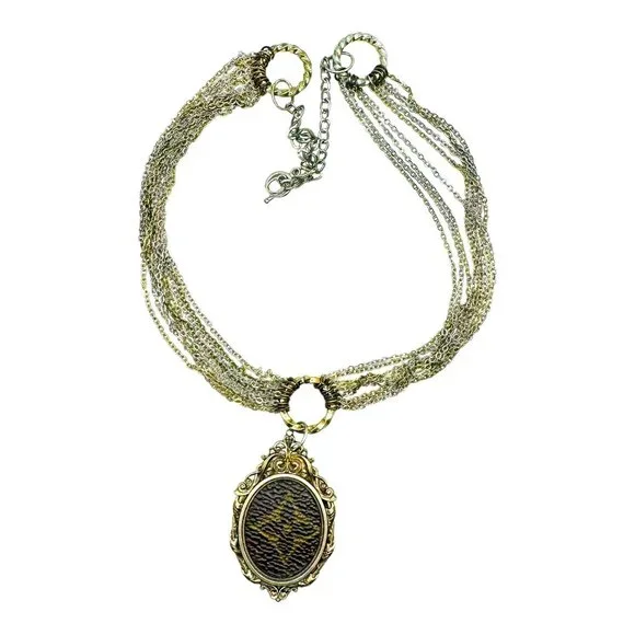 Custom Made Lux Pendant Upcycled w/ Vintage Layered Mixed Metals Chain Necklace - Picture 2 of 8